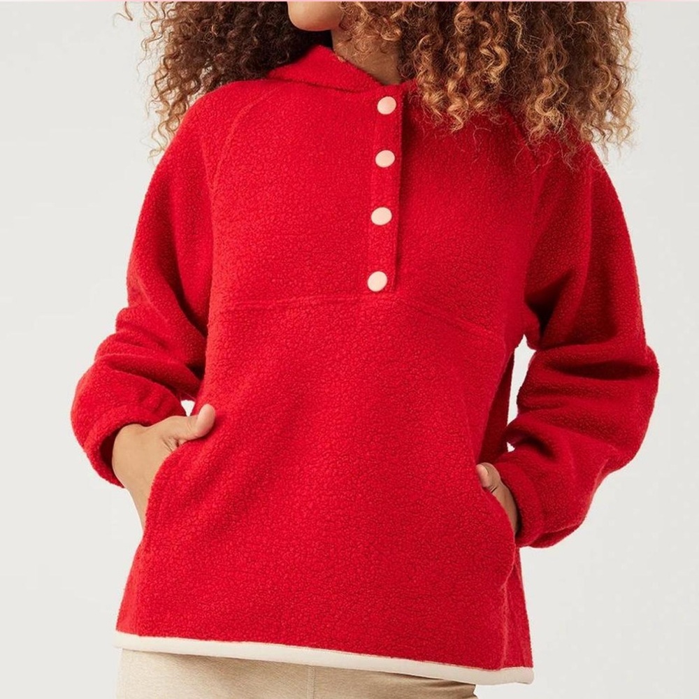 Outdoor Voices Red Oversized Buttoned Hoodie